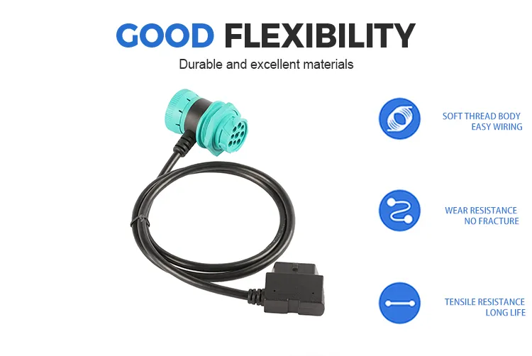 J1939 9p Dual Headed to OBD2 Female Riht Angled Split Eld Cable