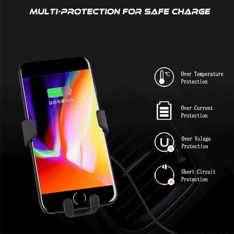New Mount Air Vent Gravity Phone Holder QC 3.0 Wireless Car Charger