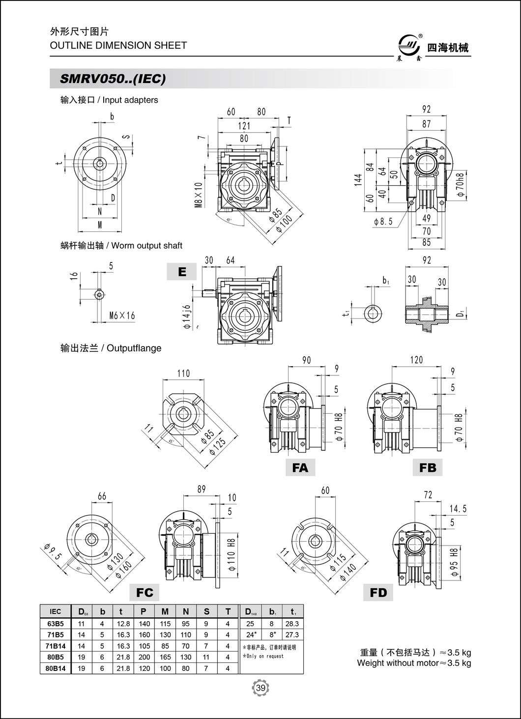 RV110 Easy Mounting Gearbox for Textile Industries