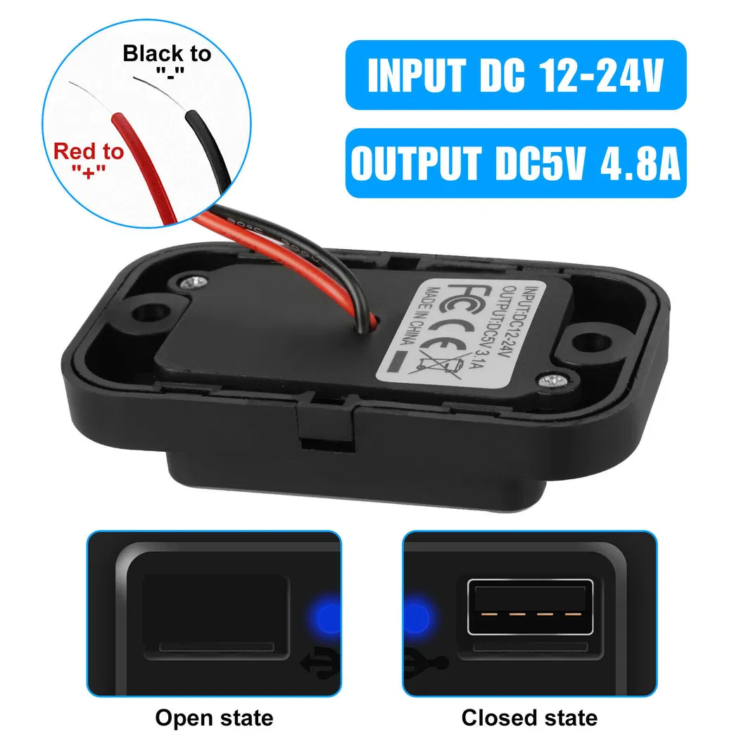 Cross Border Car Charger 5V4.8A Flat Plate Dual USB Modified Car Automatic Closing Dust Cover