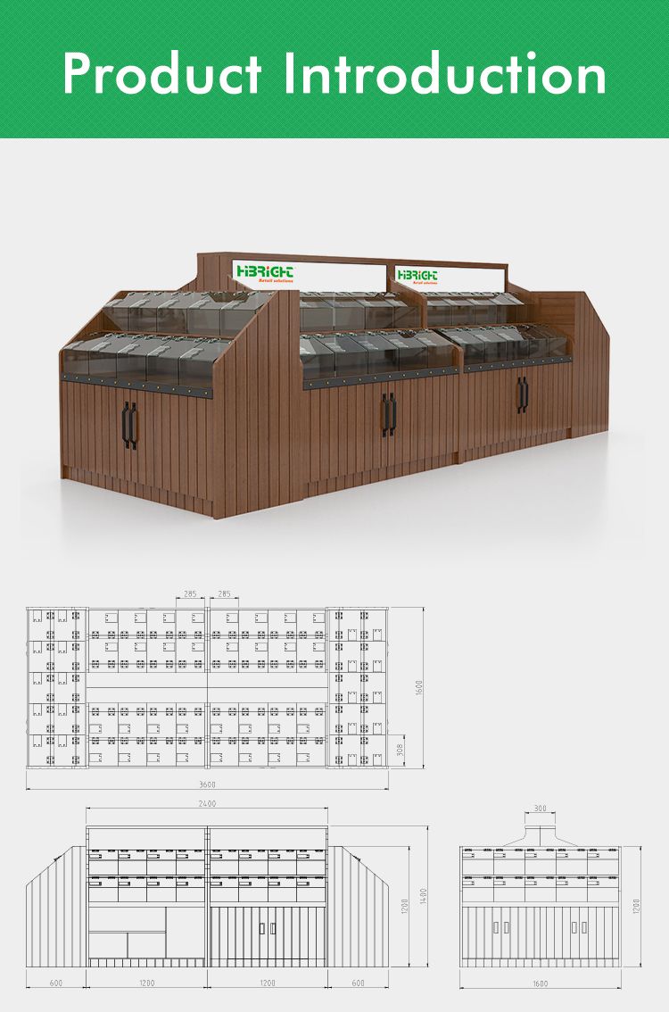 Wooden Double Side Bulk Food Rack with Plastic Box for Snack Shop