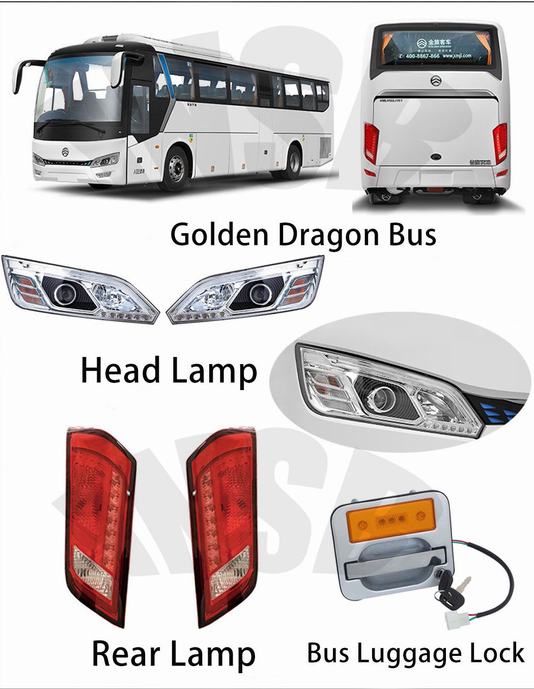 Laksana Bus Spare Parts Bus Headlamp Rear Light Bus Mirror Bus Door Lock