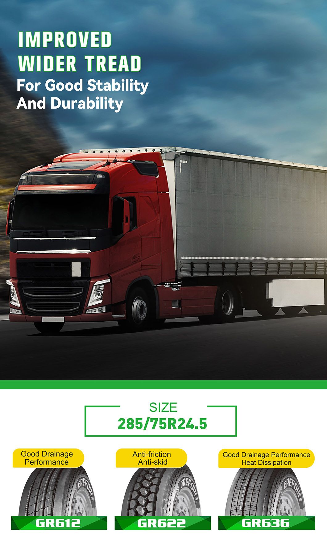 Greforce 285/75r24.5 High Quality Truck Tire with Super Anti-Fricton Performance
