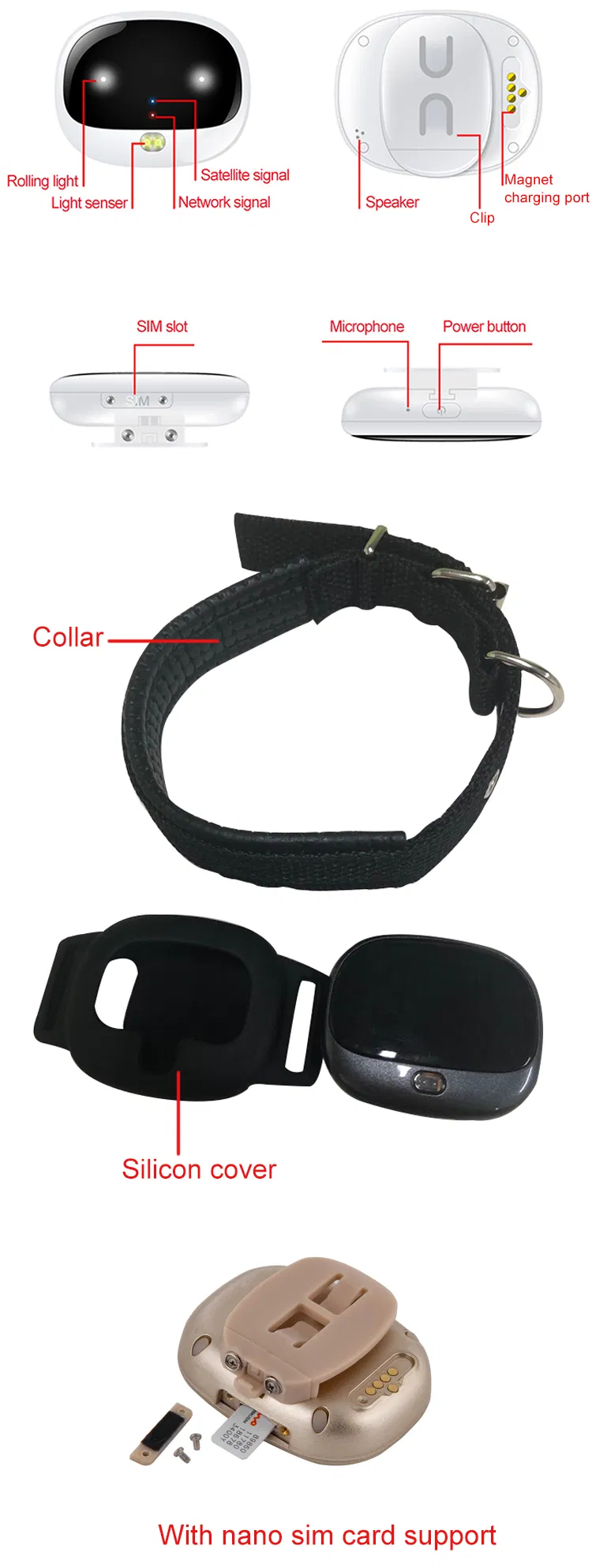 Newest Economic IP67 Waterproof Safety System 4G Network Anti Lost Smart GPS Pets Tracking Tracker with Multi Ways Location V43