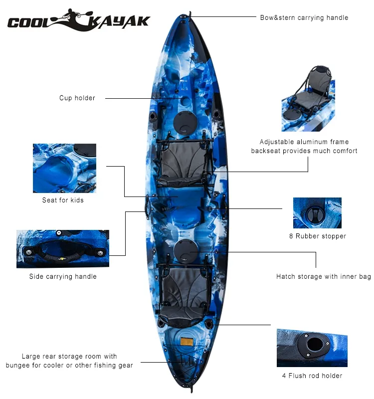 Rotomolded Family 2+1 Fishing Kayak Plastic Kayak
