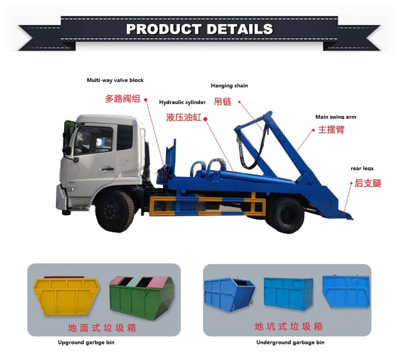 Dongfeng 4X2 8cbm 10m3 Roll Container Skip Loader Bin Sweing Arm Garbage Truck