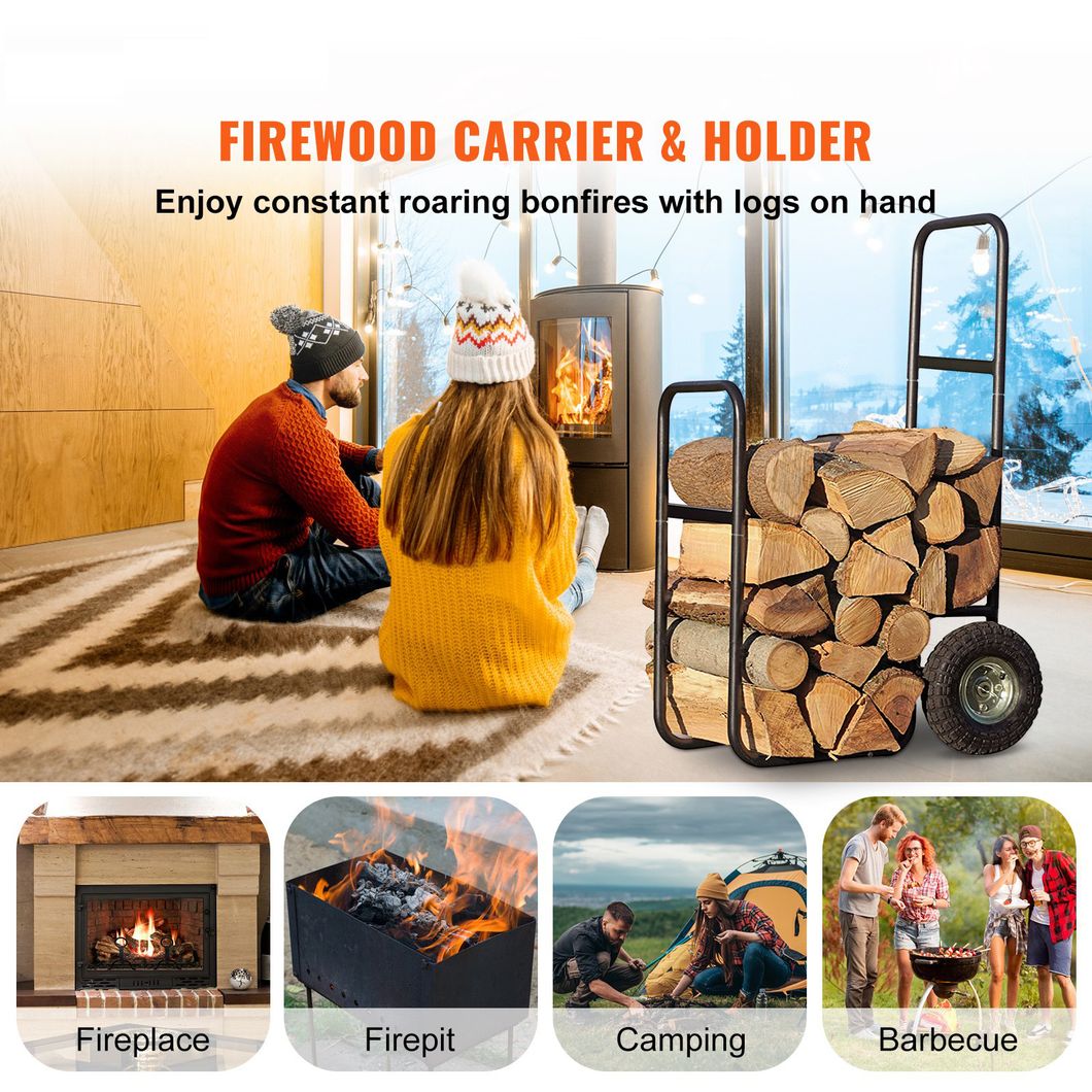 100 Kg Load with Waterproof Tarp and Rope Firewood Cart Wood Rack Mover