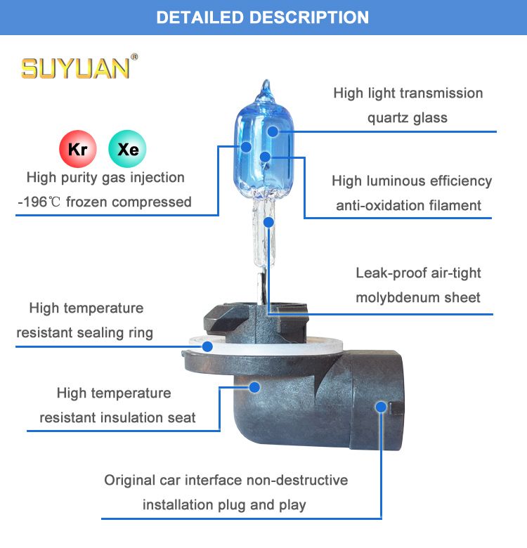 High Quality H27W/2 Super White 12V27W Halogen Auto Bulb 881 with Crystal Box