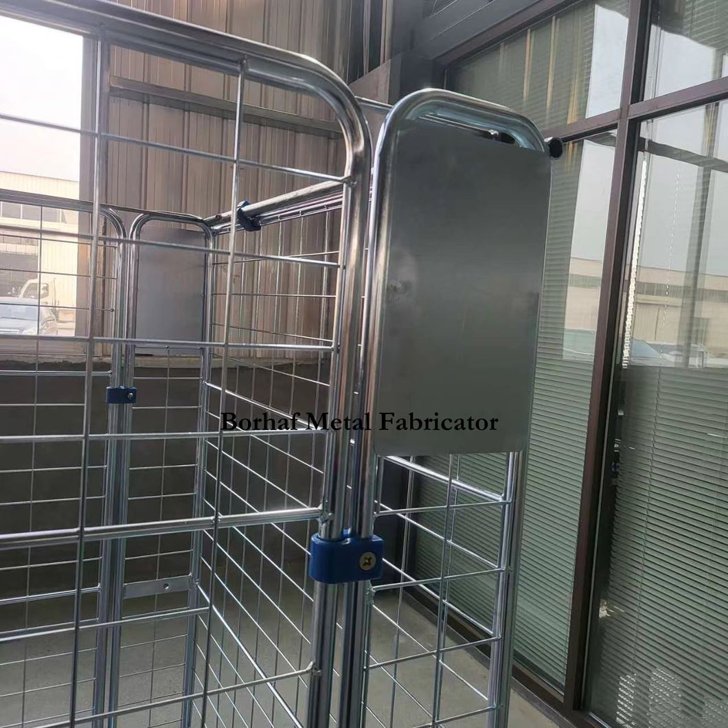 Folding Welded Nesting Wire Mesh Shelf Collapsible Full Security Roll Container Cage Hand Trolley for Material Handling, Warehouse Storage, Smart Logistics