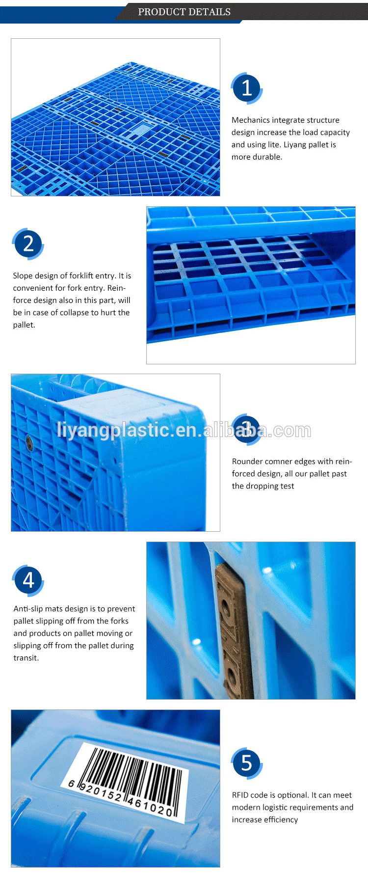 1000X1000X150mm Six Runners Euro Type Plastic Pallet Medium Duty Single Faced with Perforated Top Surface