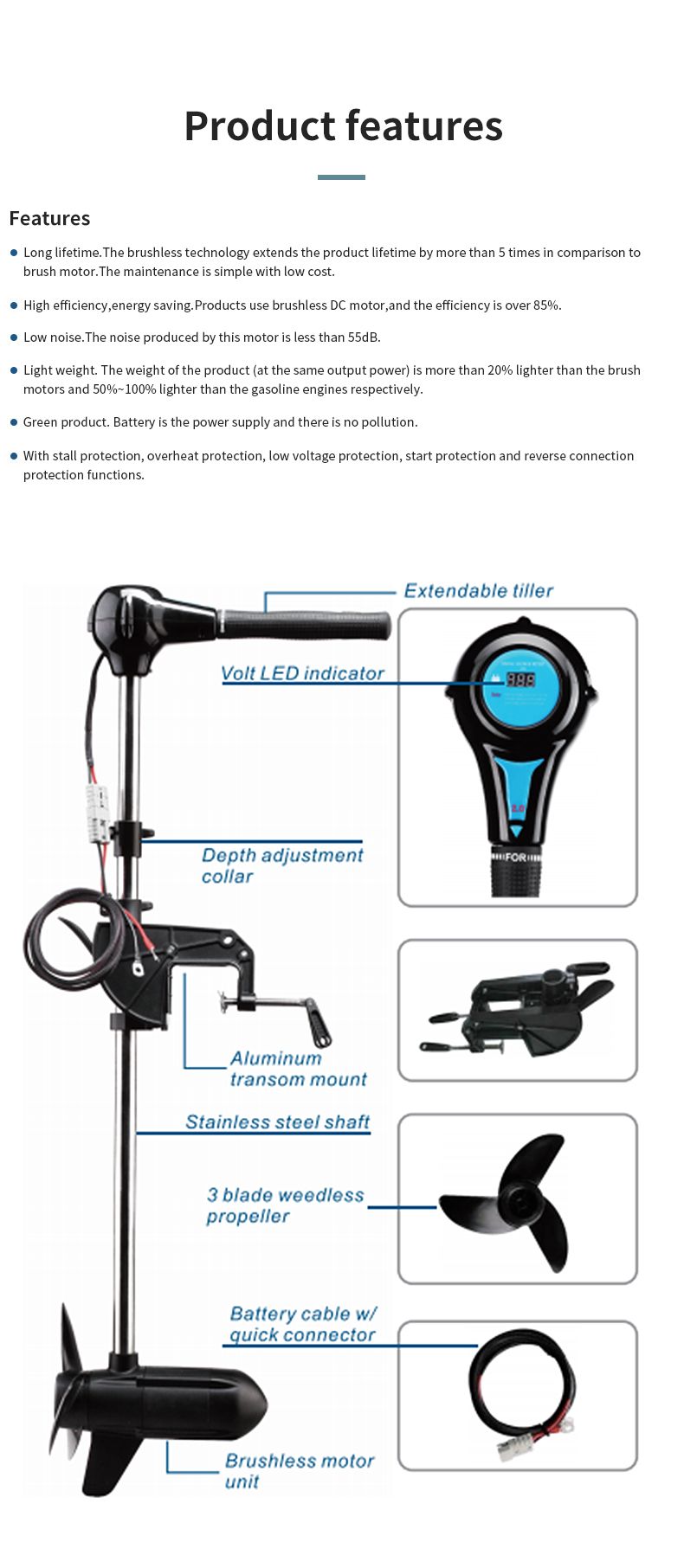 Electric Outboard Motor, Outboard Boat Motor, Boat Engine, Trolling Motor (OMS-36L)