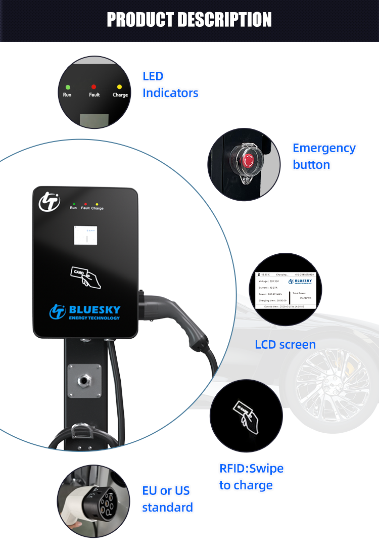 3.5kw AC EV Charger with 2.4 Screen Floor-Mounted Charging for Electric Car Evse Charger