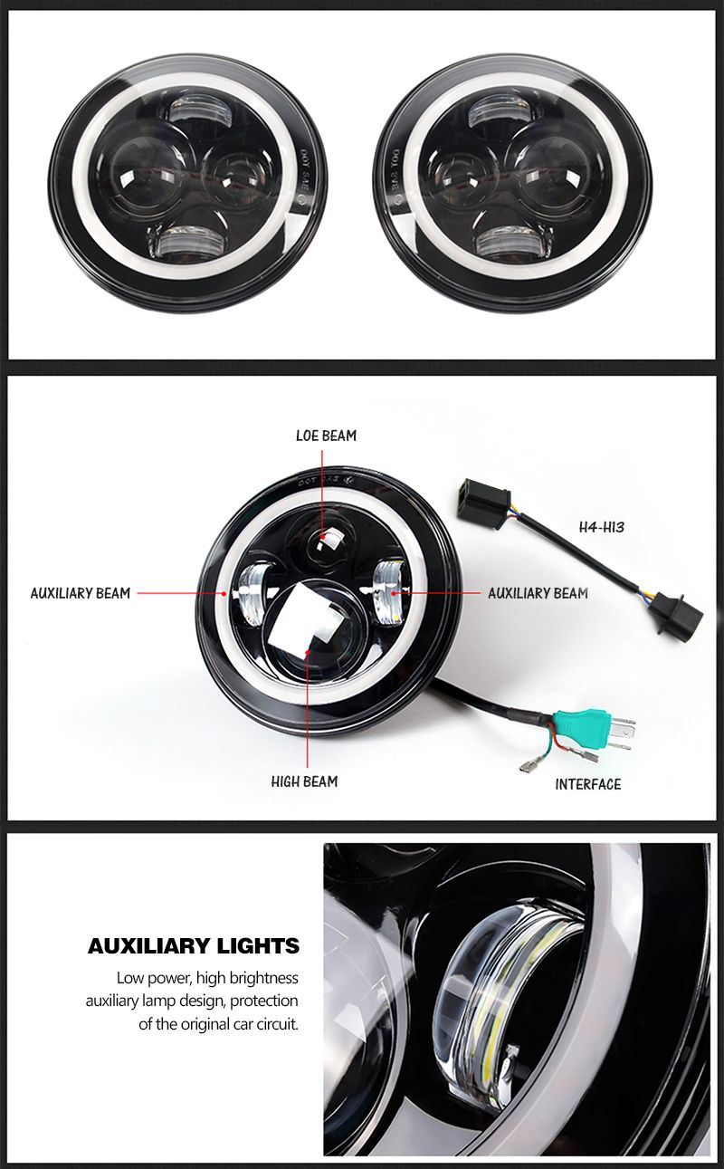 DOT Approved Angel Eye Daymaker Jeep Wrangler Round 7&quot; Inch LED Headlight