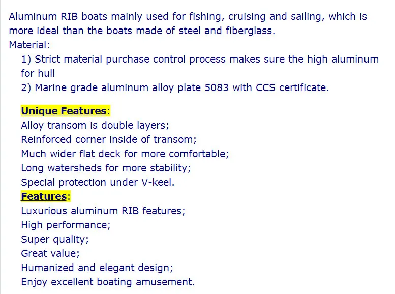Aluminum Boat 10.8feet 3.3m Rigid Inflatable Boat Recreational Boat Rubber Boat