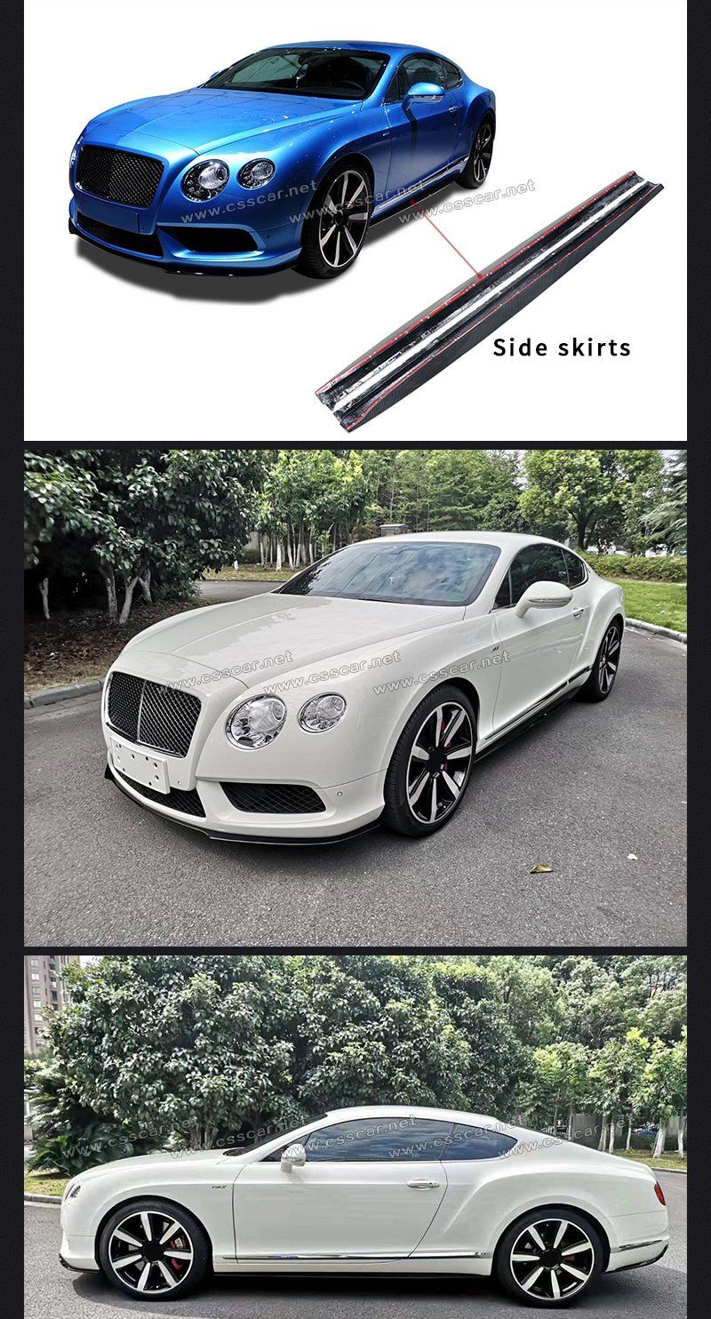 V8s Style Real Carbon Fiber Fabric CF Side Skirts Extensions for Bentley Continental Gt 2012-2014
