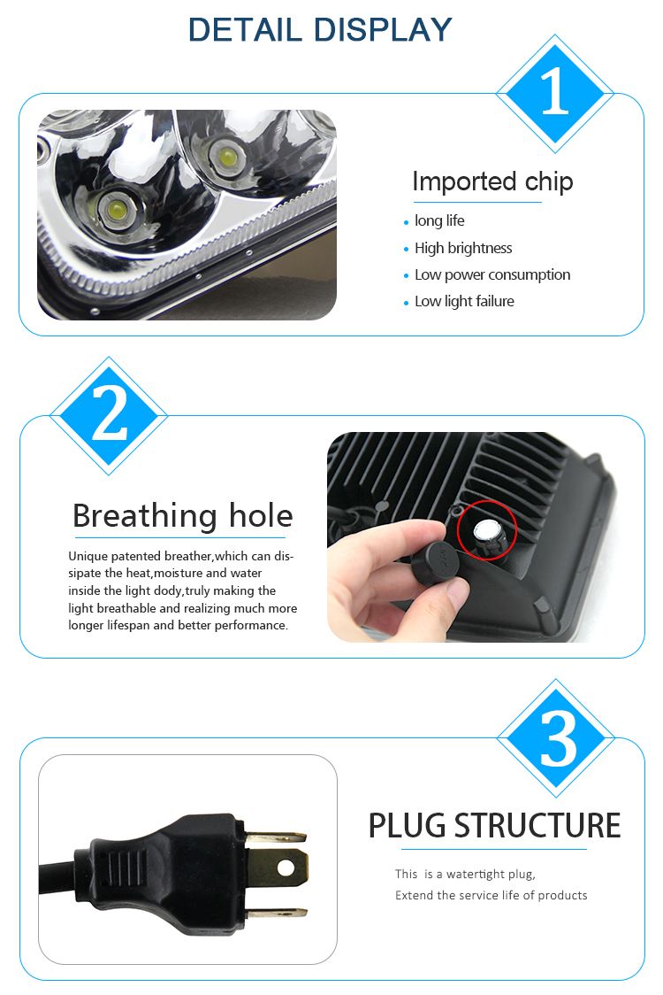 Truck Accessories High Low Beam DRL Four Colors Angel Light 73W 4X6 LED Headlight Headlamp