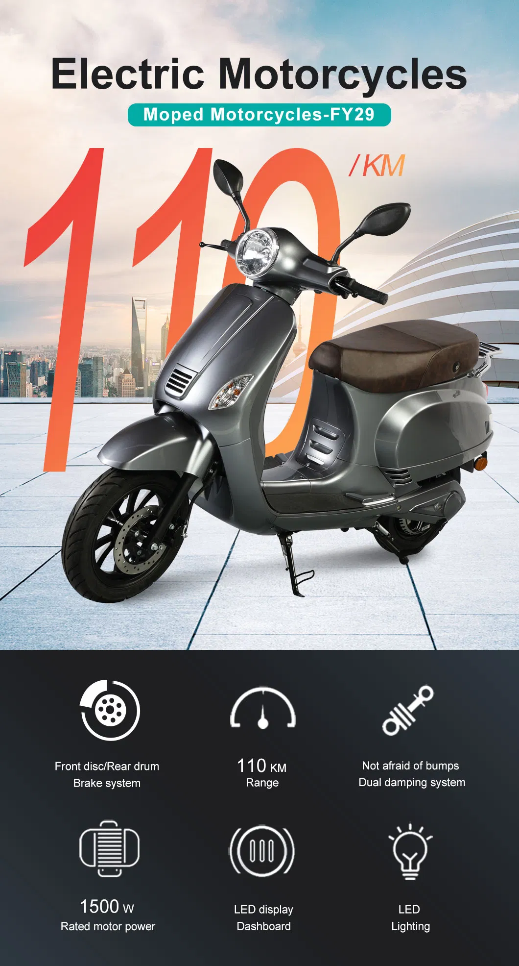 Flymate Cheap Price Electric Moped Motorcycle CKD/SKD/CBU E Dirt Bike Vespa Scooter