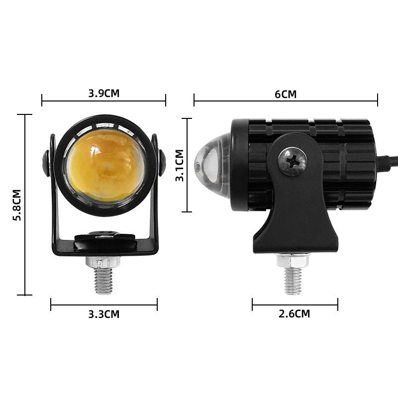 Two-Color Small Steel Cannon Car and Motorcycle LED Spotlight Headlight Lighting Headlight Two-Color Far and Near One