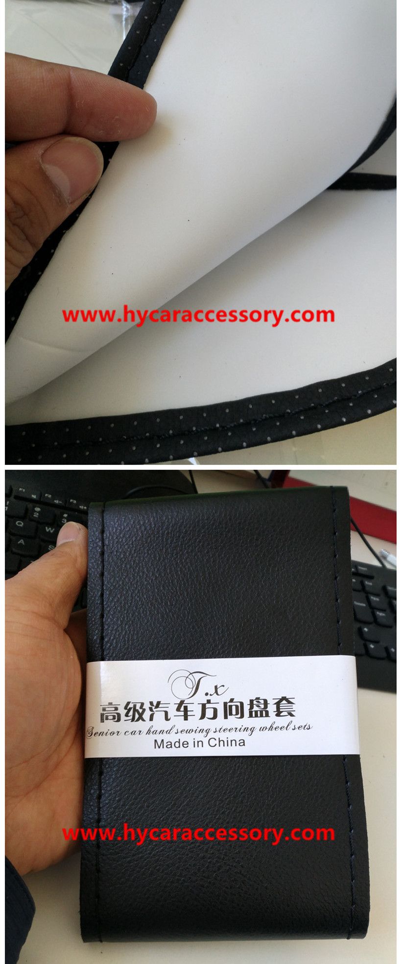 Four Seasons Universal Non-Slip Wear-Resistant Perforated Cowhide Leather Microfiber Leather Hand Sewing Car Steering Wheel Cover