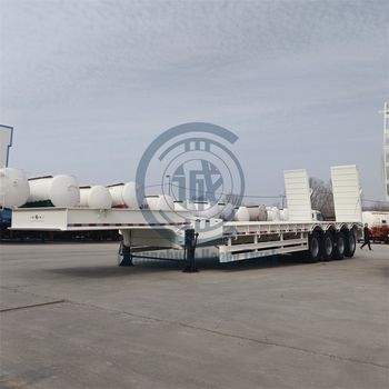 Low Flatbed Semi Trailer Heavy Machine Transportation 4axles Hydraulic Lifting Ladder Trailer