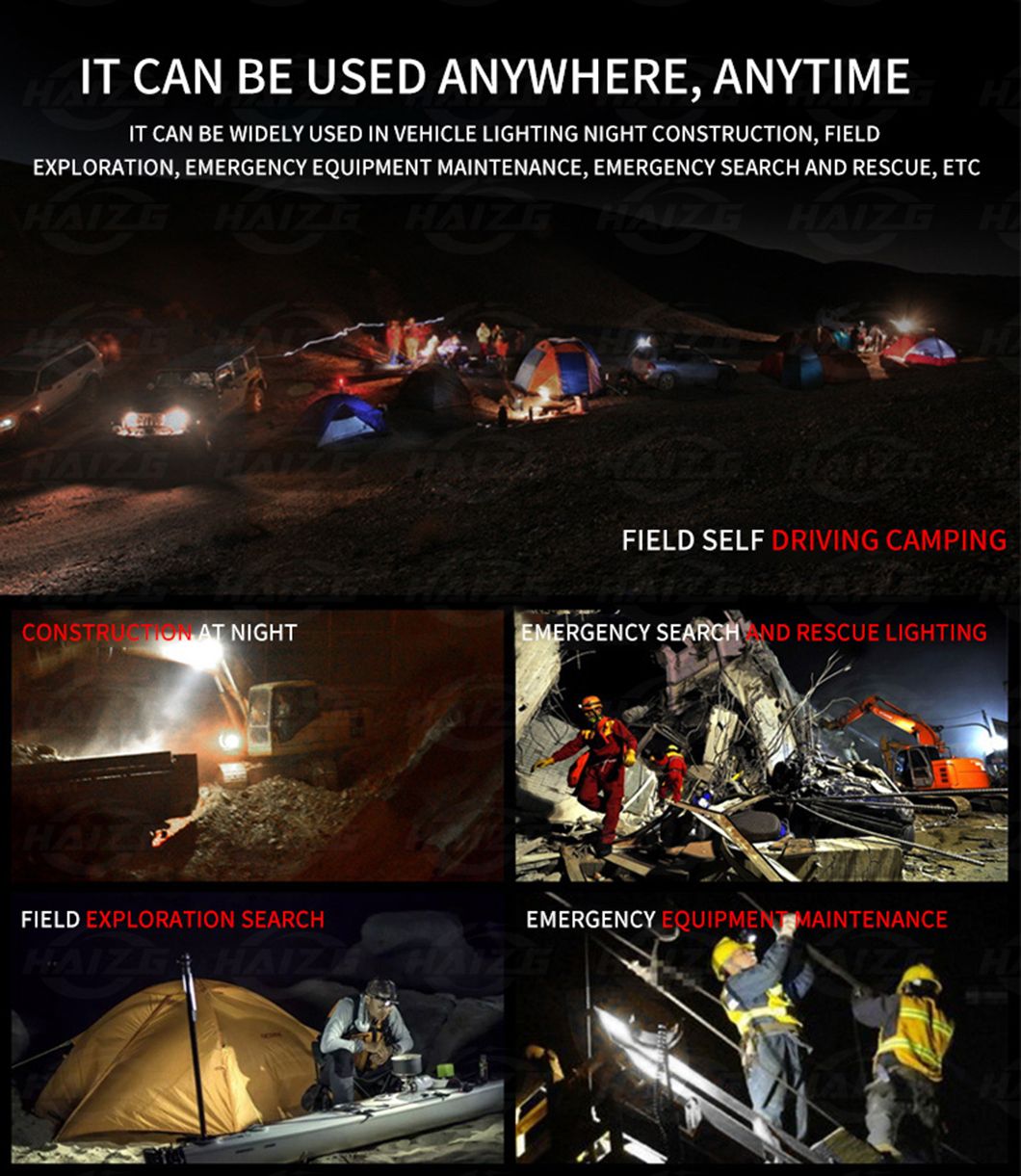 Haizg LED Strobe Work Lamp Dual Color Offroad Truck Engineering Excavator Amber Vehicle LED Work Light