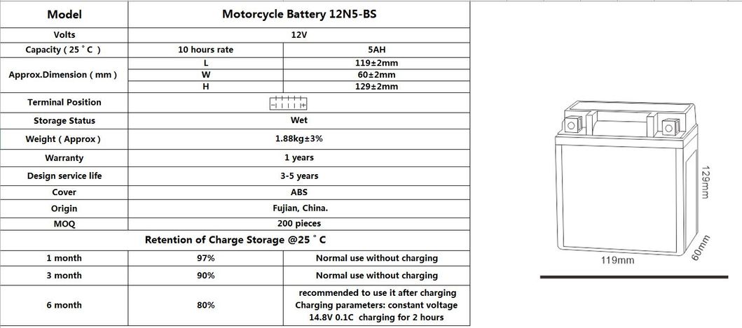 TCS Extreme vibration resistance 12N11 cheap motorcycle batteries For Personal Watercraft