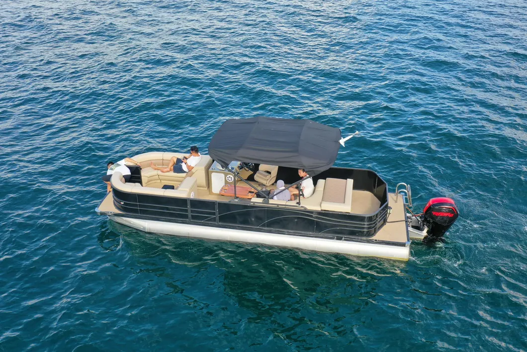 Double Decker 25FT 7.5m Family Boat Party Pleasure Water Skiing Aluminum Pontoon Boat with Slide for Sale