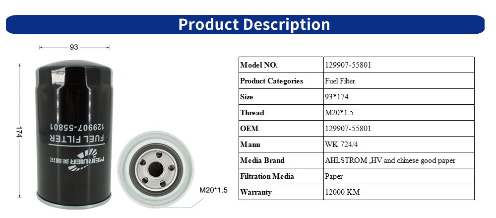 Cartridge Parts Auto Spare Fuel Filter for Iveco Komatsu Jcb Volvo Trucks Engine 129907-55801