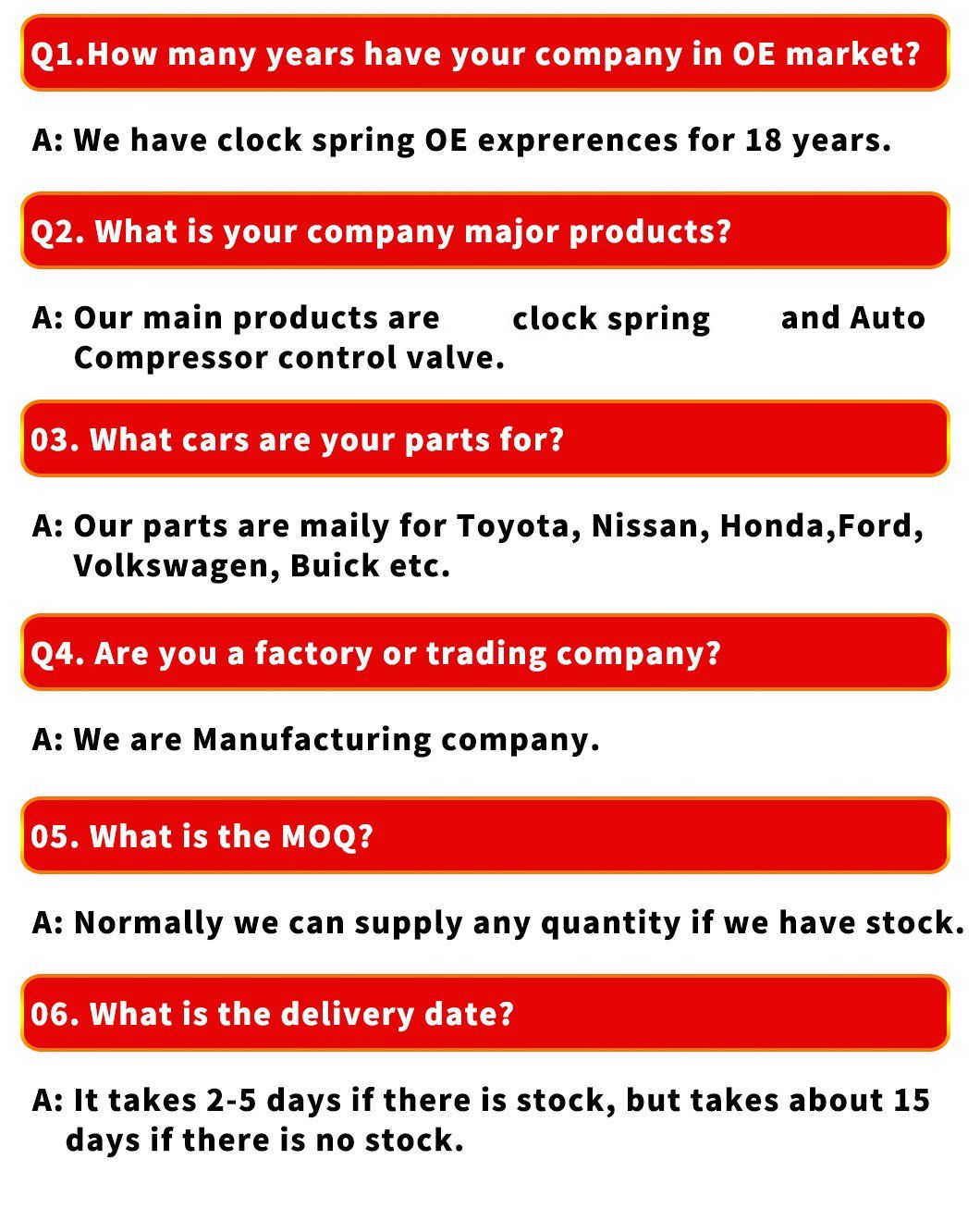 Airbag Clock Spring Replacement for Nissan B5567-Cc00e Auto Spare Parts A0010326