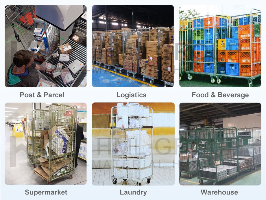 Warehouse Logistics Nestable Foldable Steel Wire Mesh Roll Cage Pallet