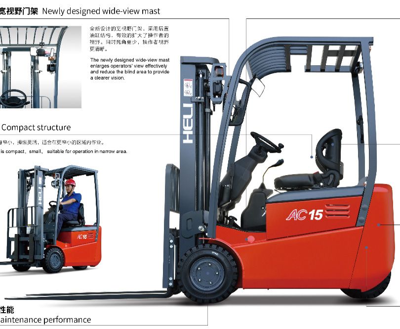 Heli Electric 3 Wheel Forklift with Li-Battery &amp; CE