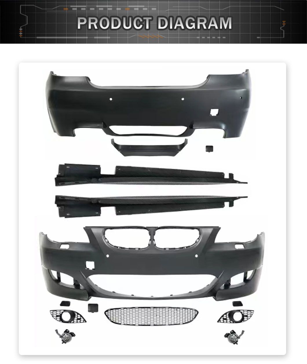 Front Bumper Rear Bumper Side Skirts for BMW 5 Series E60 2004-2010 Change M5 Body Kit