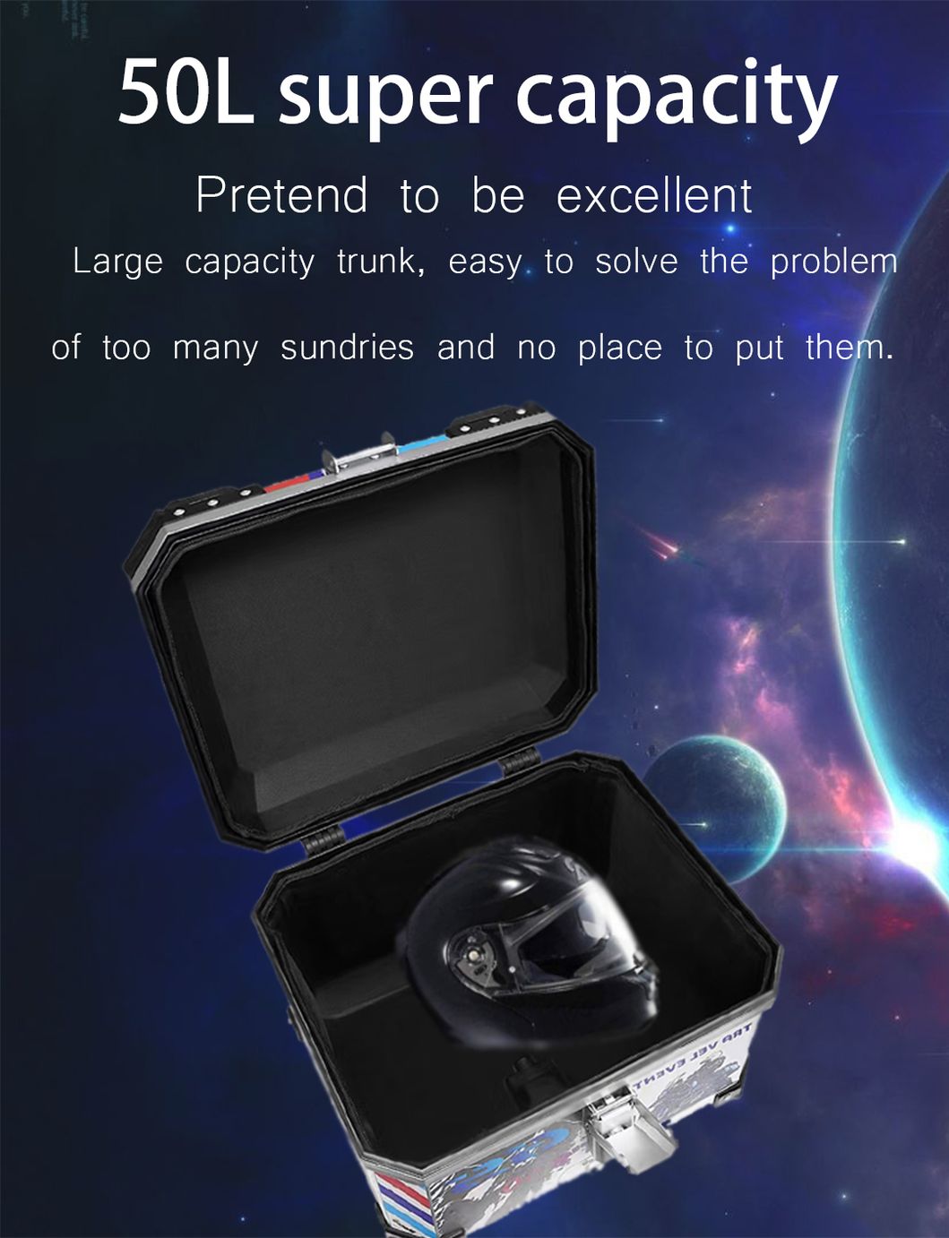 36L Water Proof Quick Release Aluminum Motorcycle Trunk with Reflective Warning Light
