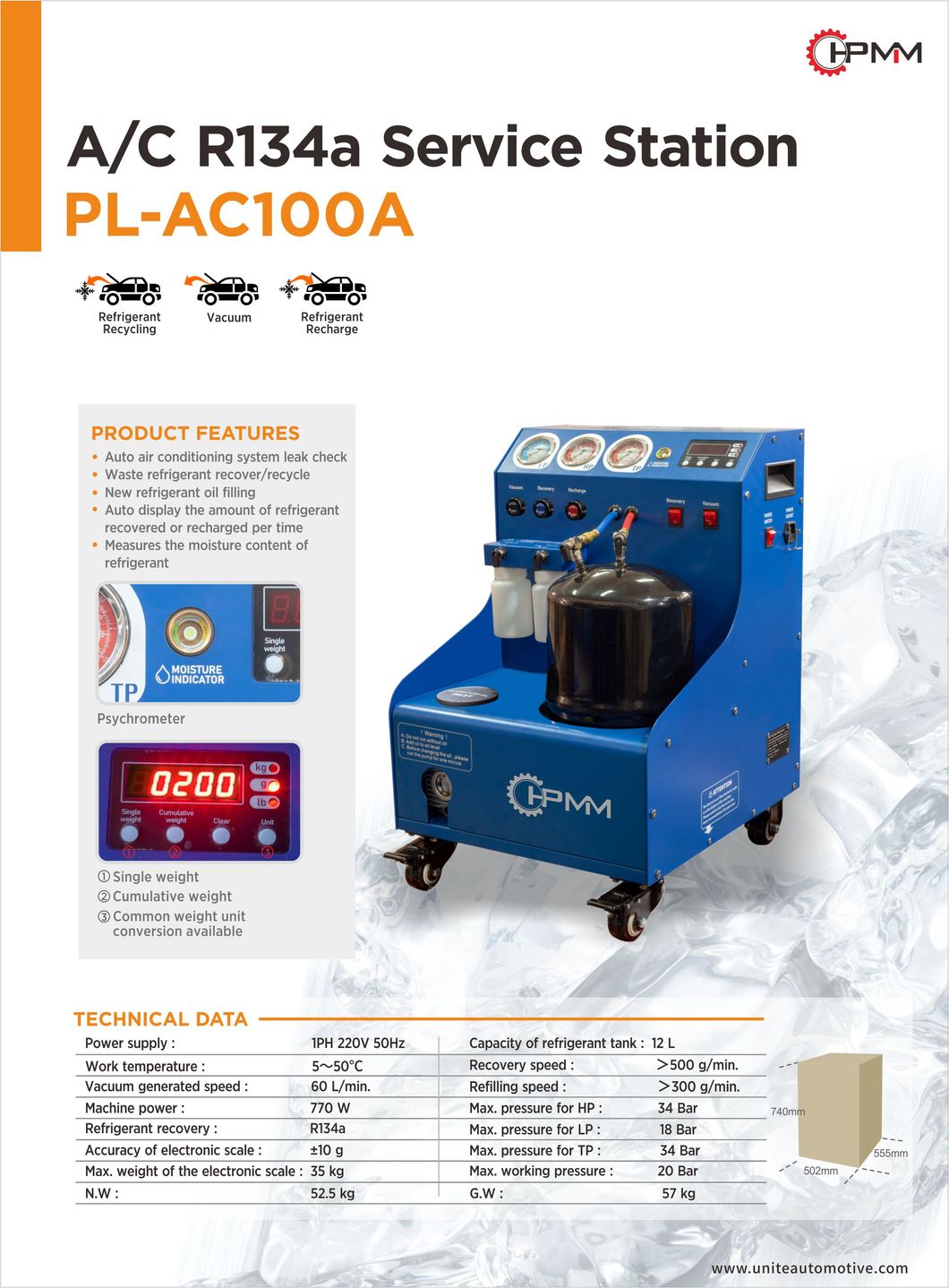 A/C Recovery Machine Pl-AC100A A/C Recycling &amp; Recharger R-134A Refrigerant Recovery, Recycling and Recharging Machine