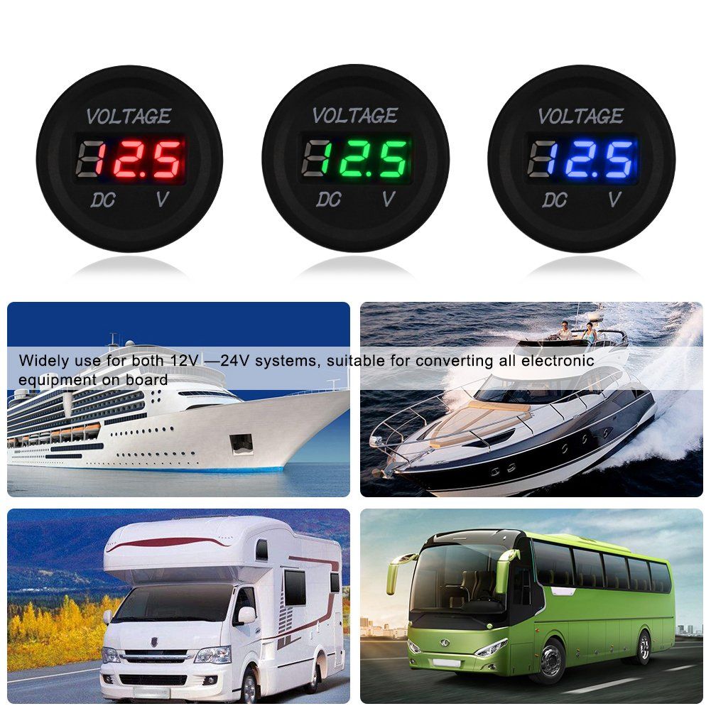 12V 24V Volt Meter LED Digital Display DC Voltmeter Voltage Meter &amp; Terminals