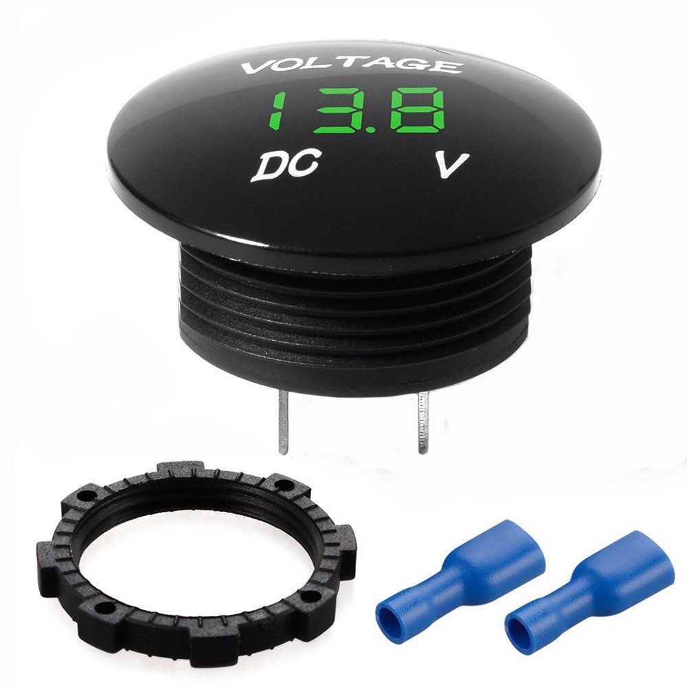 Mini Waterproof Voltmeter with LED Digital Display, Voltage Meter DC 12V-24V Universal Green