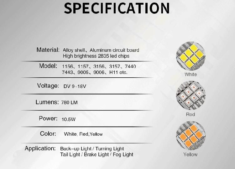 Car Interior LED Bulb 12V 7443 7440 3157 1156 2835SMD Amber Color LED Car Brake Turn Signal Stop Light Bulb
