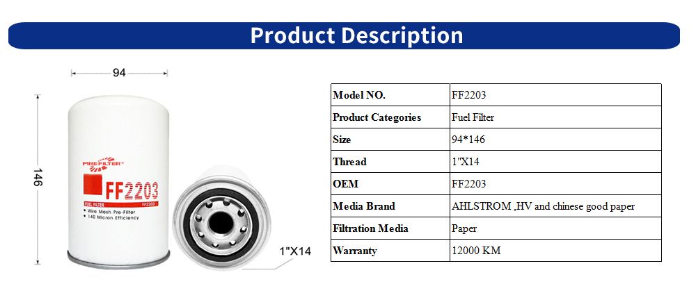Auto Trucks Parts Cartridge Fuel Filter for Generator Engine FF2203