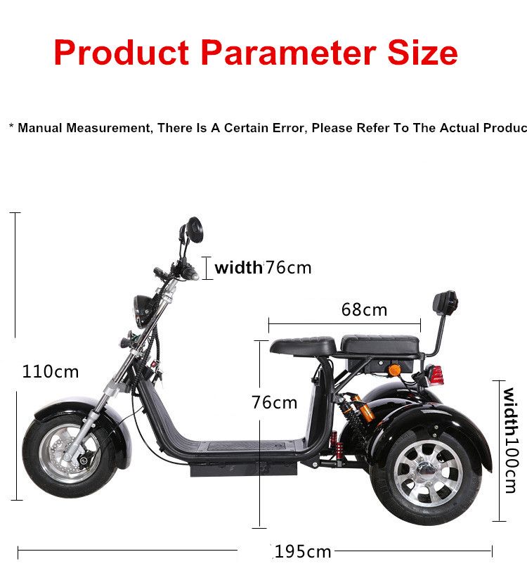 3 Wheels Motorcycle Double Seat Electric Tricycle for Adult 25cm Wide Tire Anti-Theft Disc Brake Battery Removable