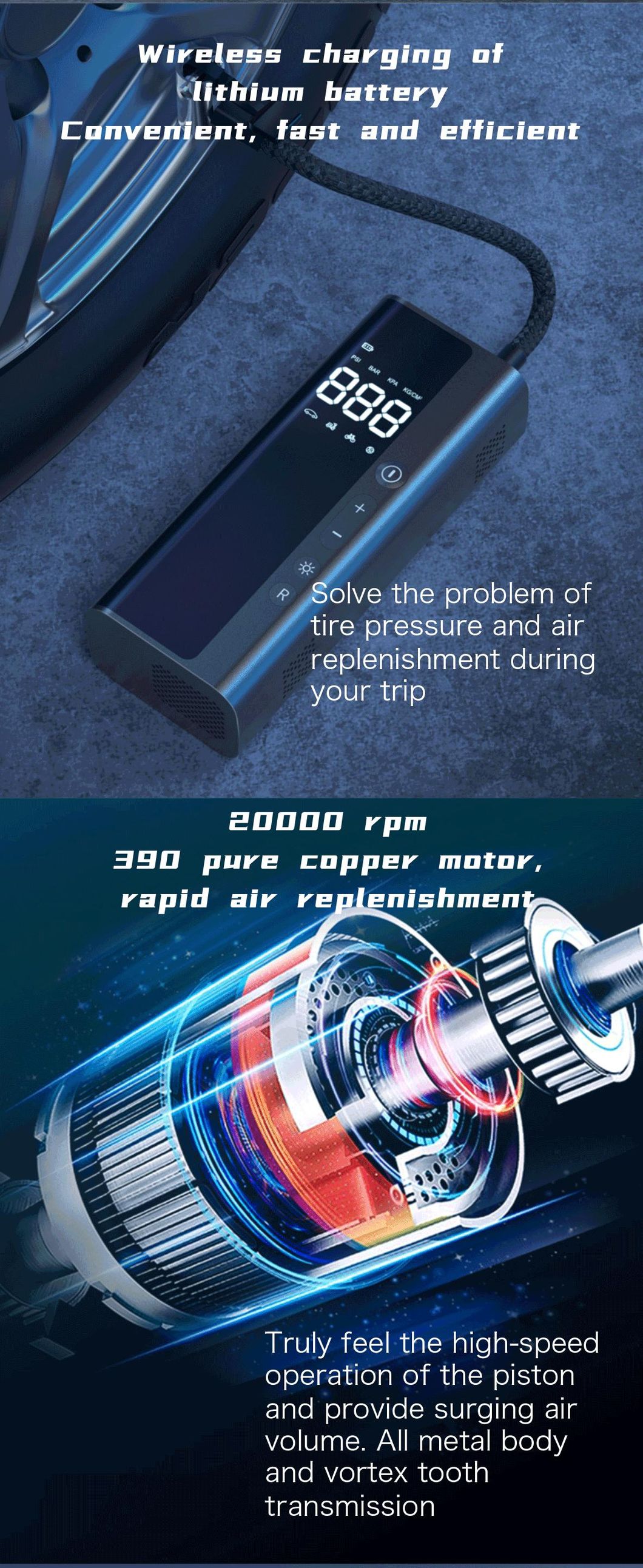 Tire Inflation Portable Battery Small Size Intelligent Wireless Charging Pump