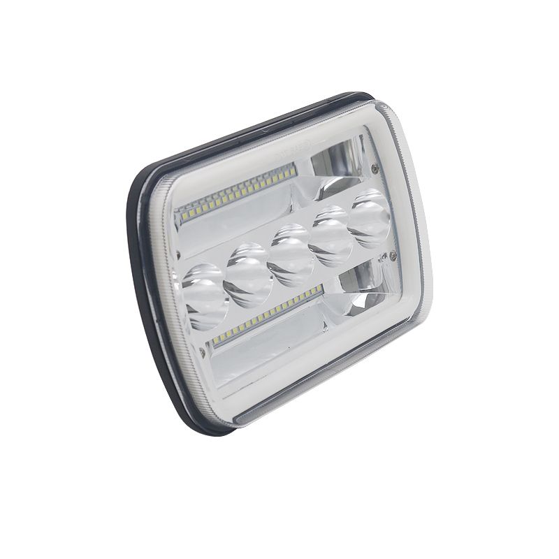 2PCS 45W 5X7" Square LED Headlight High Low Beam DRL Turn Signal with Halo Ring Angel Eyes for Offroad Truck