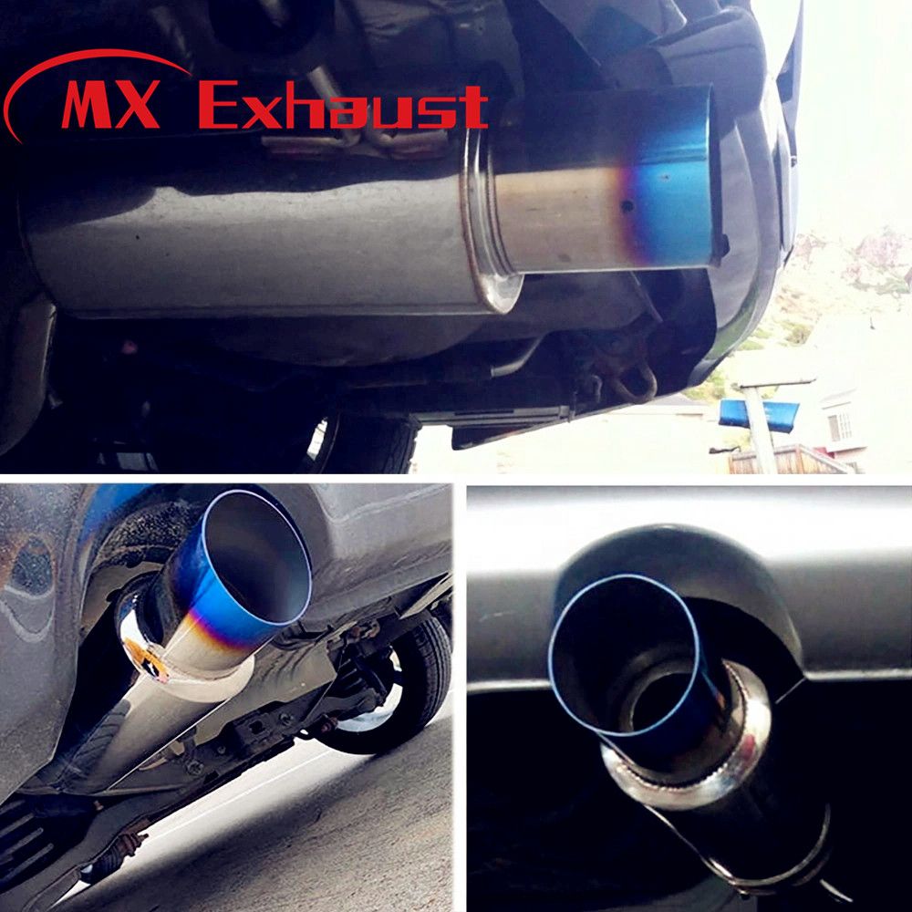 Performance Stainless Steel Exhaust Muffler with Chrome Titanium Blue Inlet 2.5&quot; Outlet 3.5&quot;