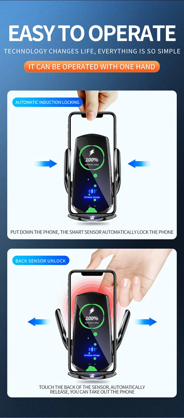 New Wireless Charging Stand for Smart Car Mobile Phone Cross Border Amazon Hot 15W Fast Charging Wireless Charger