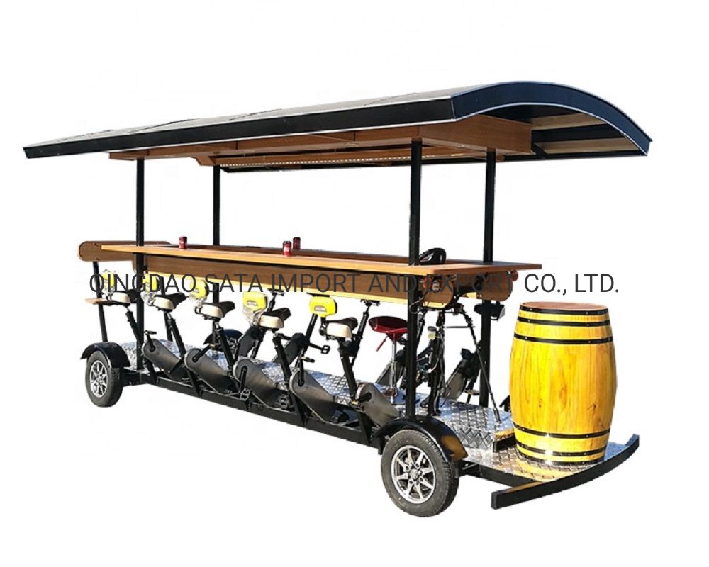Electric Four Wheel Open Top Beer Bike with Canopy Mobile Pedal Pub