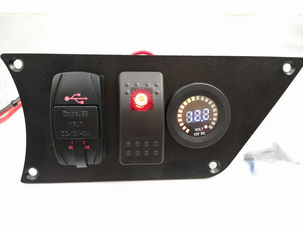 Waterproof Red Rocker Switch USB Charger Sockt and Voltmeter DC 12V for Car Boat RV Yatch