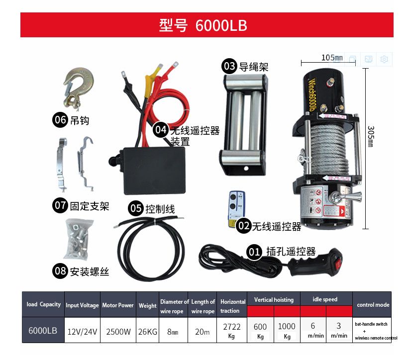 12V Recovery Electric Winch with Single Line 13500lb