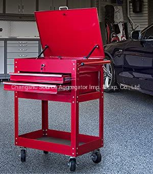 Garage Workshop Organizer: Heavy Duty Steel Rolling Tool Storage Cart with Top Cabinet and 2 Drawers