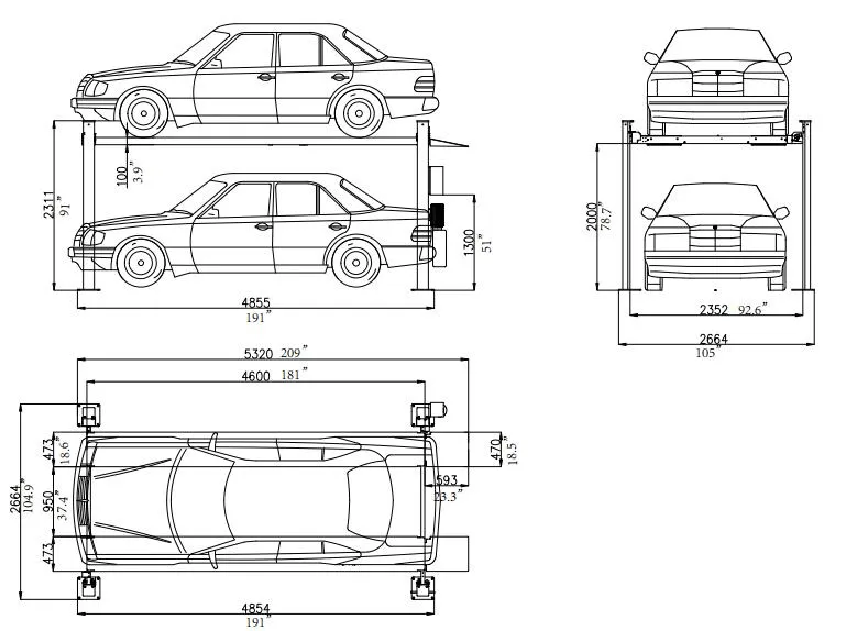 REAL MANUFACTURER 2 car storage 4 post car parking lift factory
