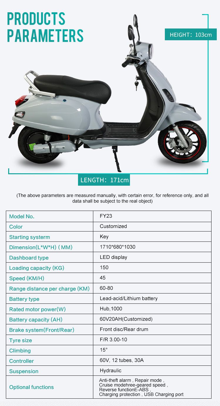 Flymate Wholesale New Design Strong Powerful Electric Motorcycle Cycle Motor Electric Scooters Bicycle 60V 1000W (FY23)