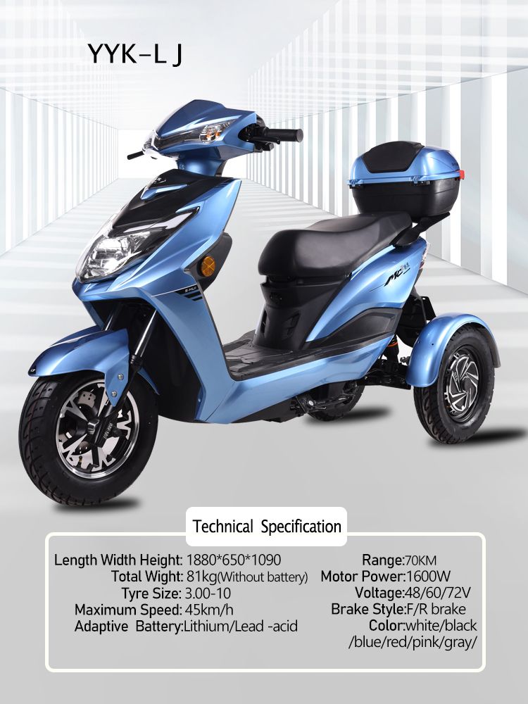 Youyaku The Cheapest Model High Speed and High Quality with Double Dics Alloy 3 Wheel Electric Motorcycle/Electric Scooter 2000W